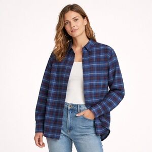 Fred Perry Plaid Flannel Shirt Blue Tartan Womens 12 Oversized Preppy Grunge